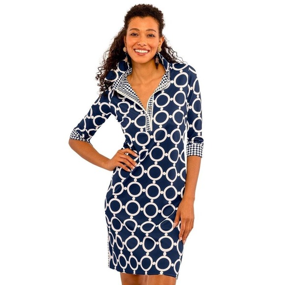 Gretchen Scott Dresses & Skirts - Gretchen Scott Navy White Circle Pattern Everyday Dress XL Preppy Boutique